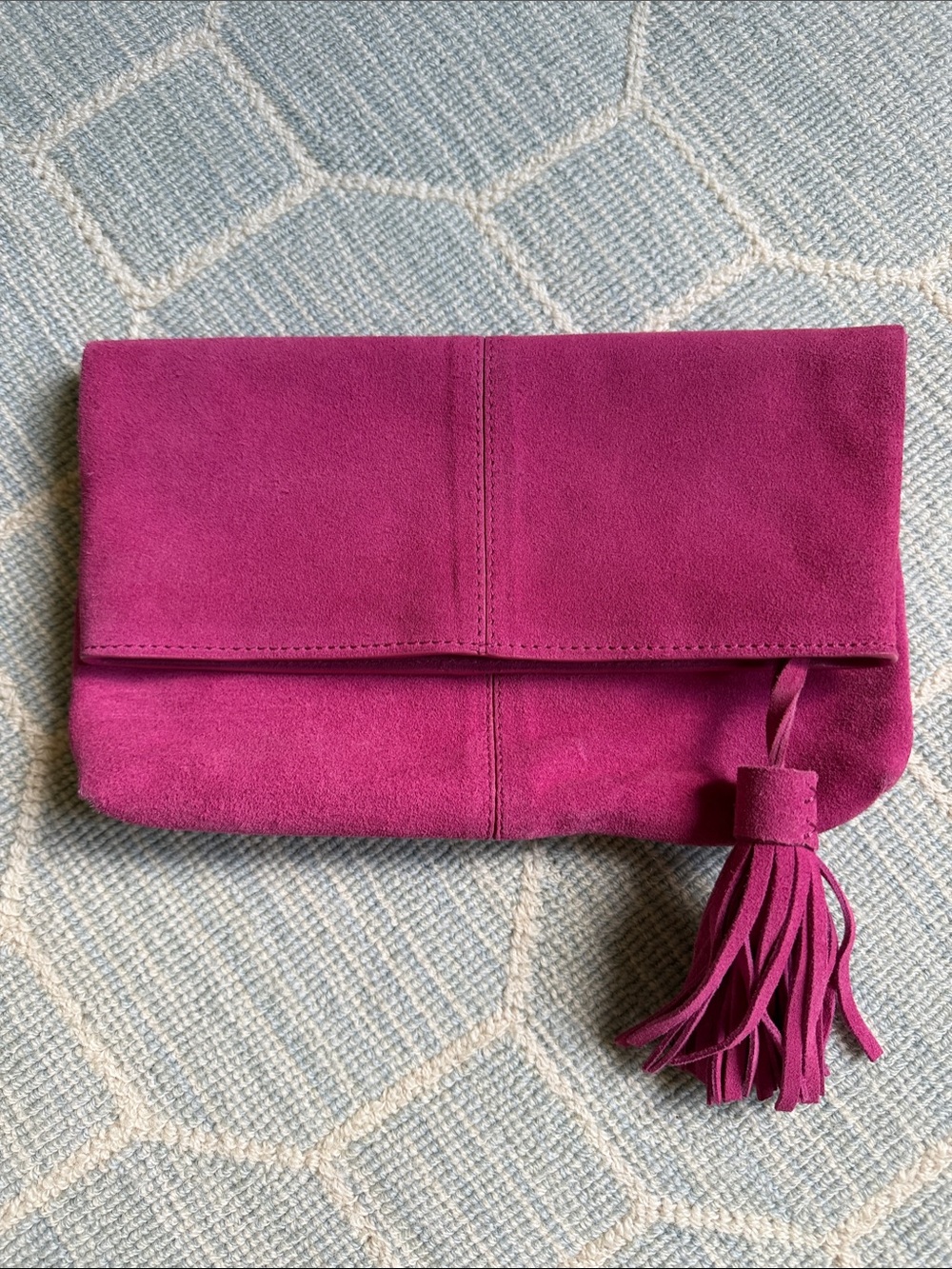 Suede Fold-Over Clutch with Tassel in Fuchsia